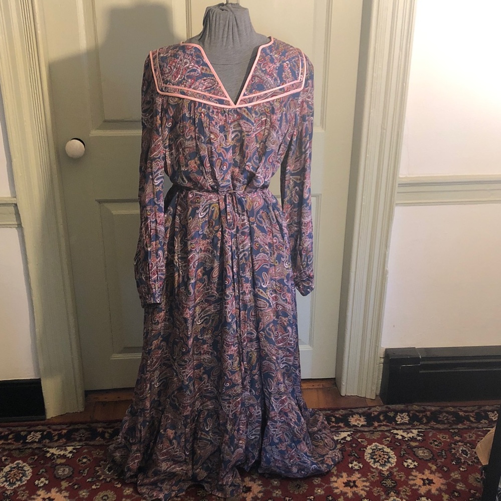 Boden Paisley Maxi Dress with Pink Trim